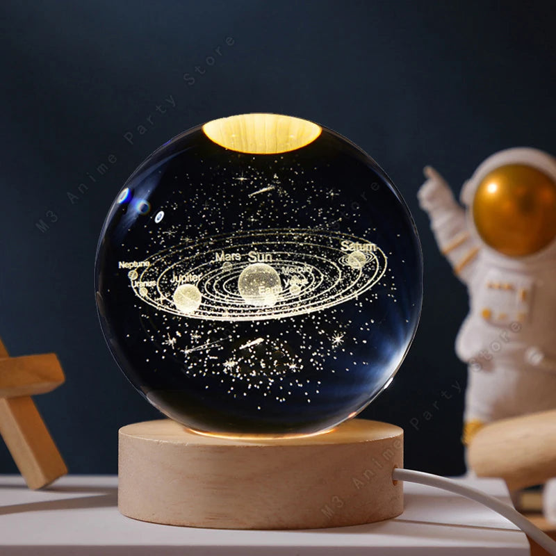 3D Crystal Ball Galaxy Night Light – Saturn & Moon Planet LED Bedside Lamp Gift