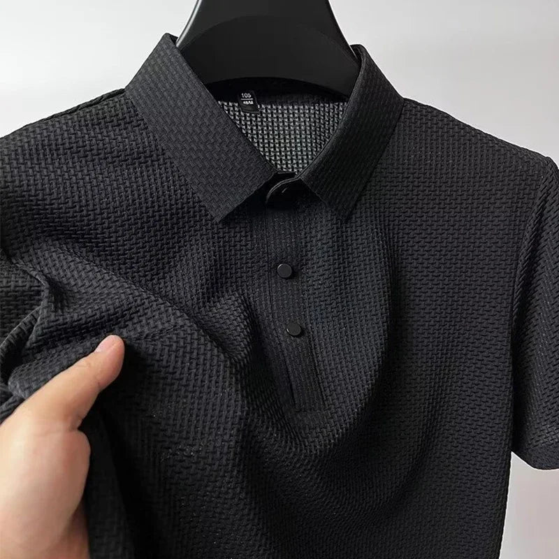 Men's Bone Flower Solid Color Polo Shirt Business Casual Short Sleeve Summer Breathable Versatile Top