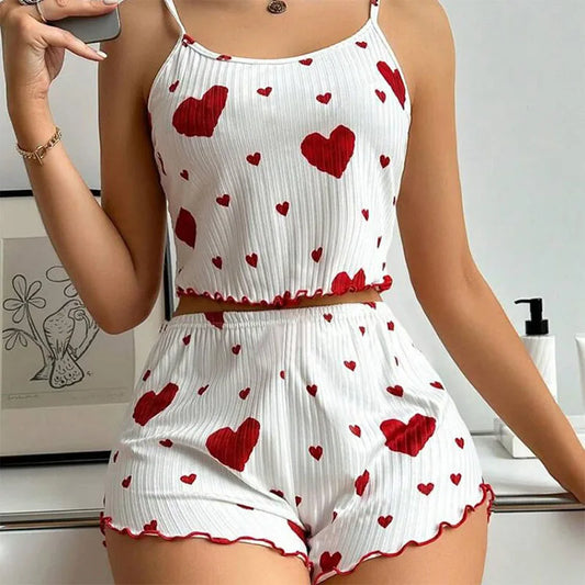 Women's Love Print Pyjama Set – 2-Piece Short Tank Top & Shorts Sleepwear S–L