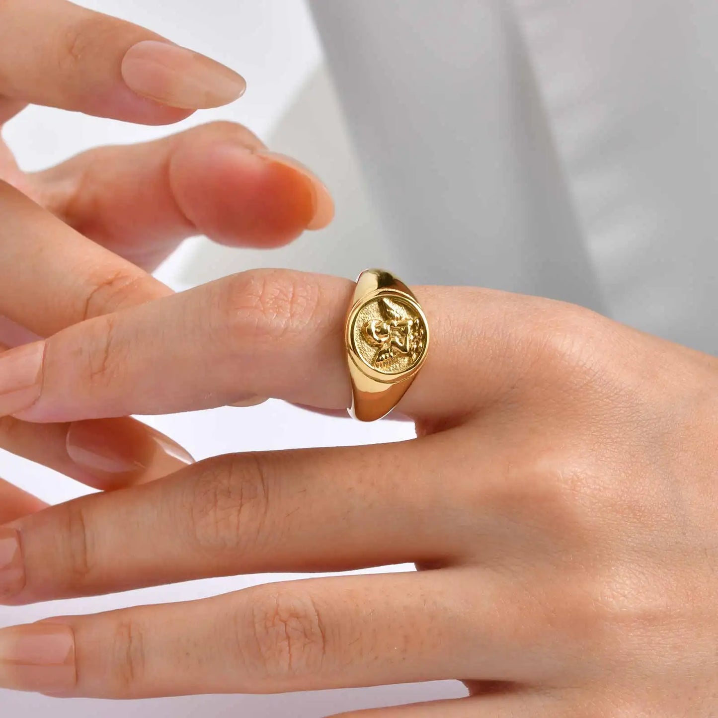 Stainless Steel Glossy Cupid Angel Ring for Women Gold Color Female's Prayer Love Rings Unique Jewelry Gift