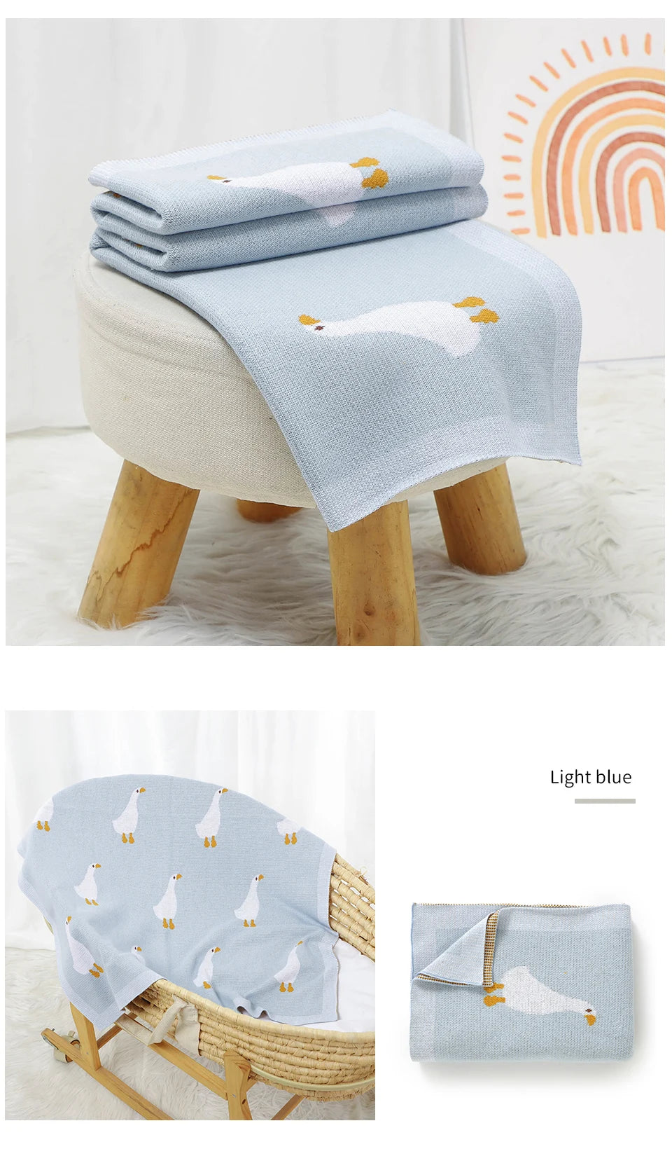Baby Cotton Blanket Cartoon Goose Knitted Newborn Boys Girls Swaddle Wrap Plaid for Stroller Bedding 90*70cm Infant Sleeping Mat