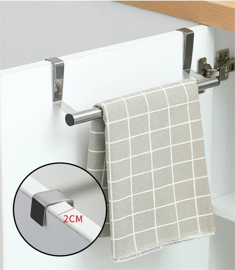 Kitchen Cabinet Door Towel Bar Stainless Steel Door Back Towel Hanging Holder Bathroom Punch-free Towels Hooks Home Organizer