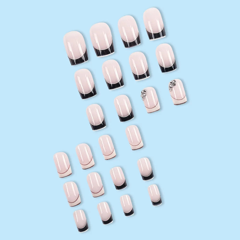 24pcs/set short square fake nails for women cute bride heart white french tips faux ongles y2k press on false nail supplies