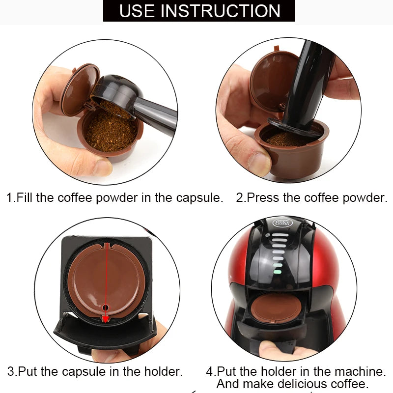 Reusable Dolce Gusto Coffee Capsule Filters – Set of 3 with Spoon & Brush