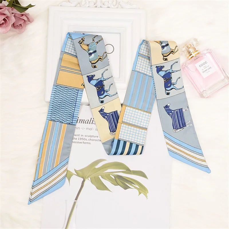 Horse Printing Bag Scarf 2024 New Small Skinny Silk Scarf Women Luxury Brand Foulard Women Tie Fashion Head Scarves For Ladies