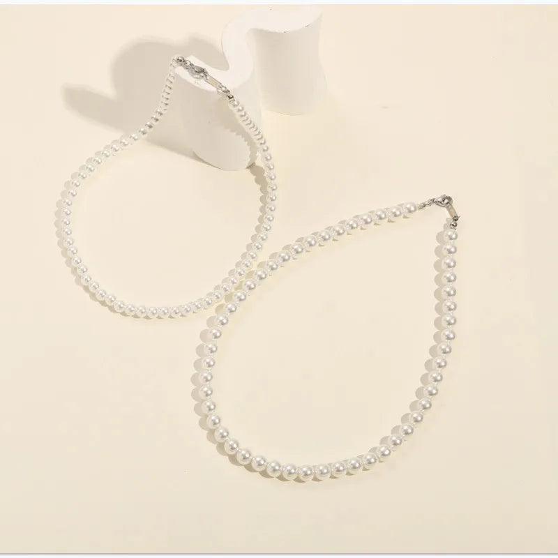 Simple Imitation-Pearl Beaded Short Choker Necklace for Men Trendy White Beaded Chains on Neck Accessories 2026 Fashion Jewelry