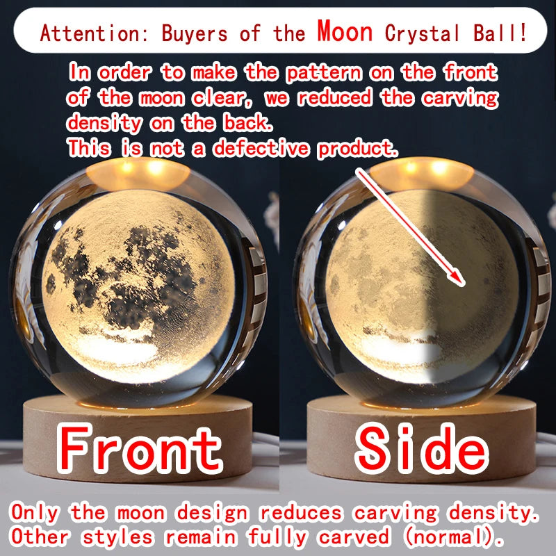 3D Crystal Ball Galaxy Night Light – Saturn & Moon Planet LED Bedside Lamp Gift