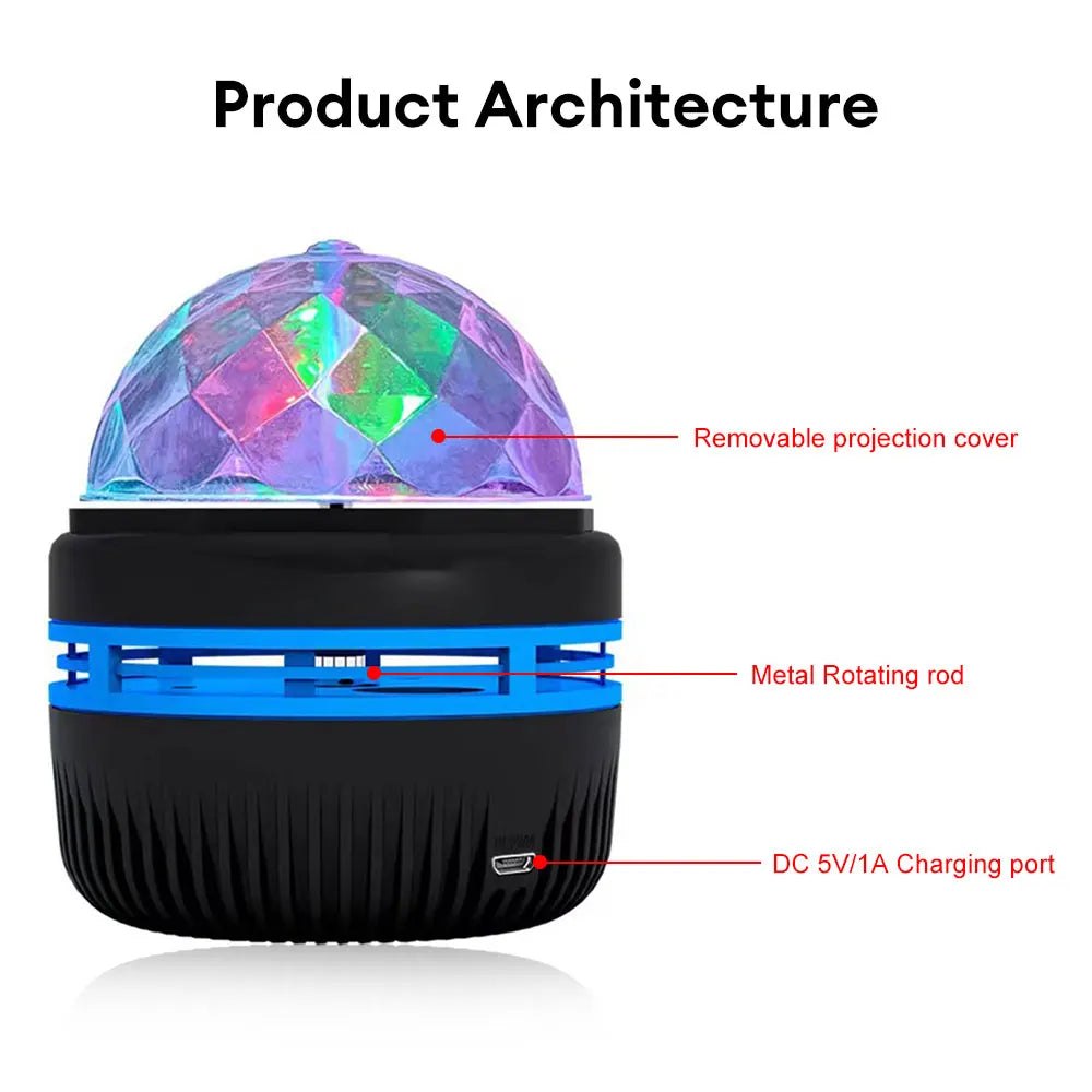 LED Starry Sky Projector – 360° Rotating USB Atmosphere Lamp for Bedroom & Events