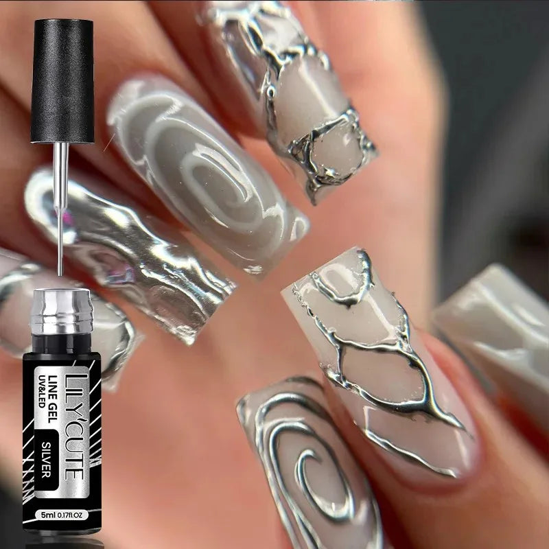 Silver Metallic Gel Nail Polish Liner – Super Bright Mirror Pull Line Art Pen