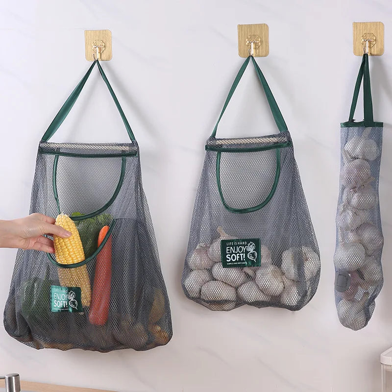 Reusable Kitchen Hanging Mesh Storage Bag – Fruit, Vegetable & Garlic Net Bag