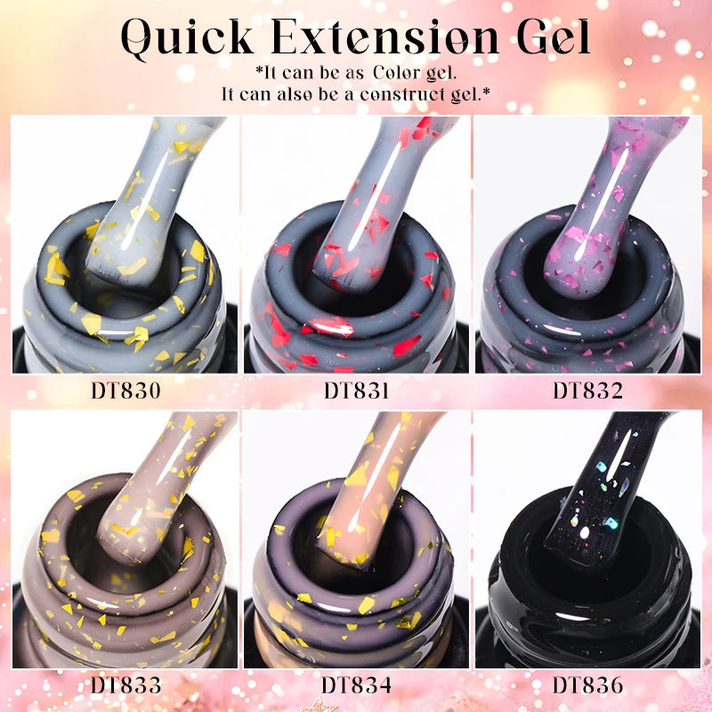 MEET ACROSS 7ml Quick Extension Gel Nail Polish Glitter Pink Gold Purple Milky White UV Gel Finger Prolong Varnish For Nails