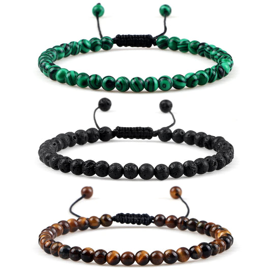 Natural Stone Chakra Beaded Bracelet – Lava Rock Tiger Eye Adjustable Bangle