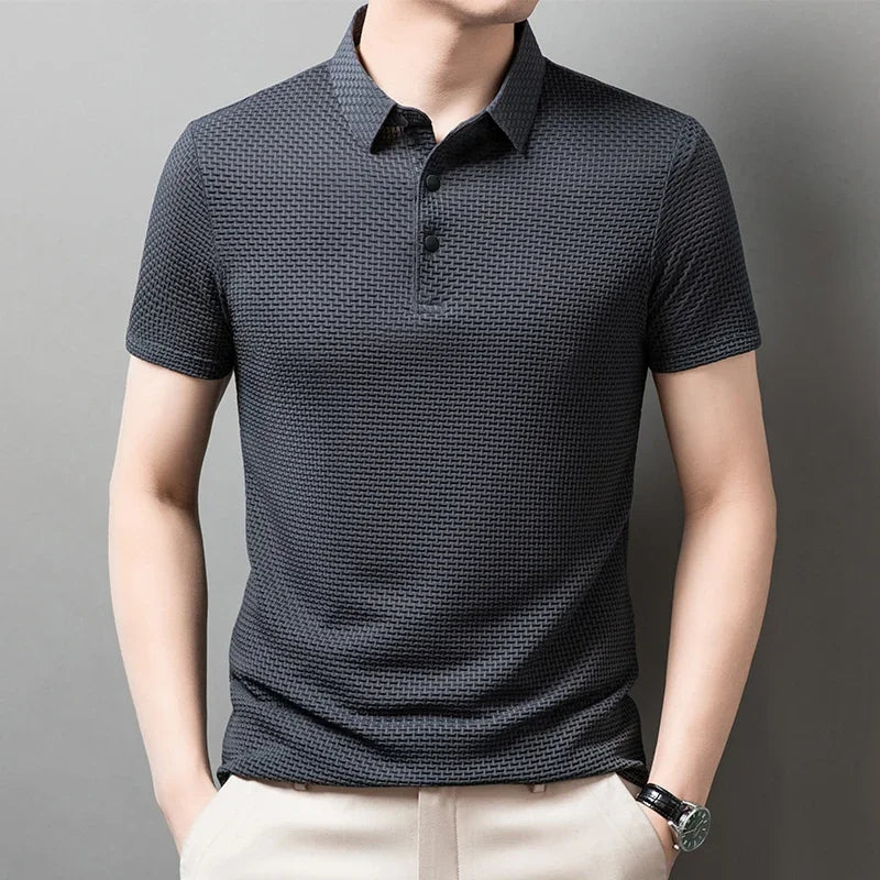 Men's Bone Flower Solid Color Polo Shirt Business Casual Short Sleeve Summer Breathable Versatile Top