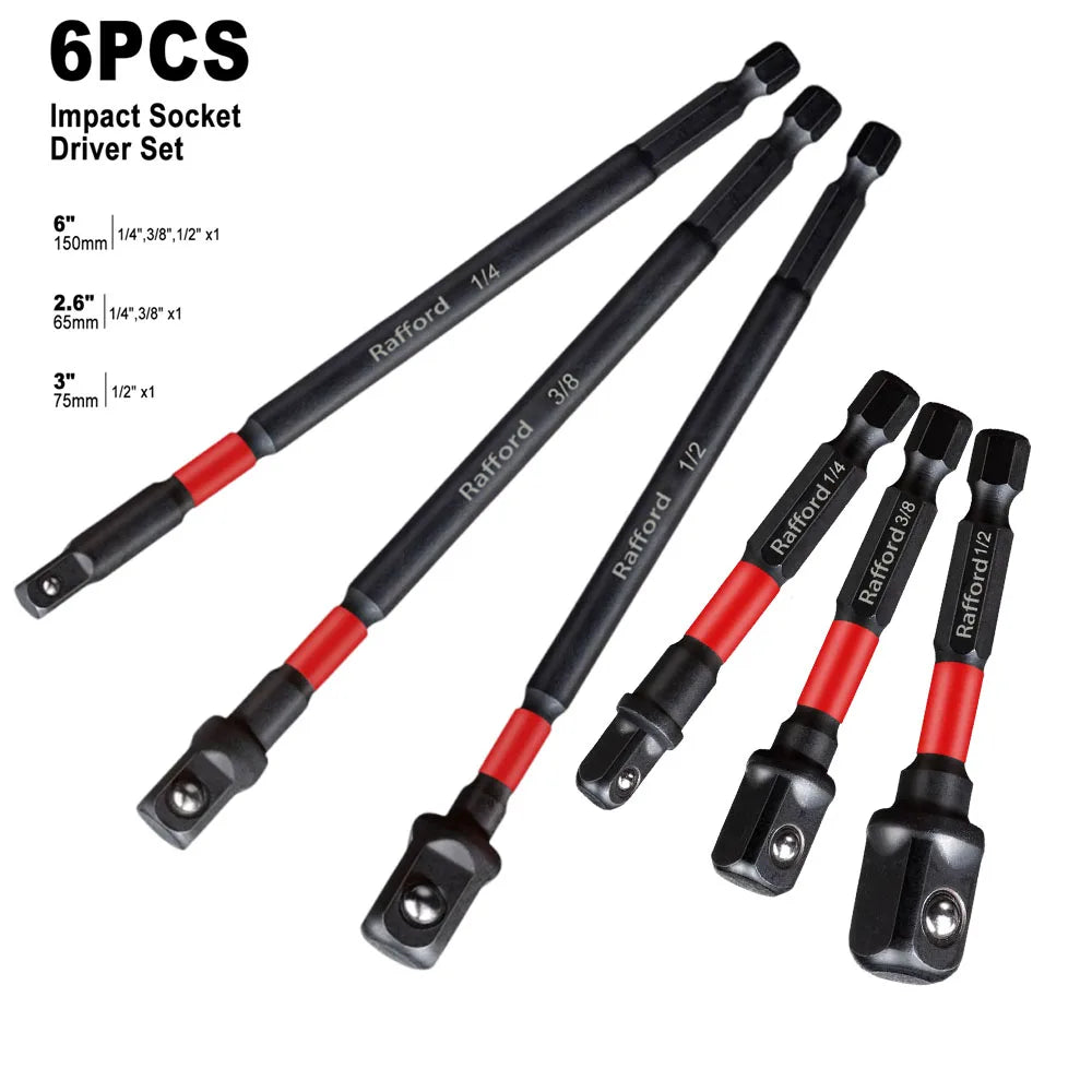 Impact Socket Adapter Set – 1/4", 3/8" & 1/2" Drive with Extension Bit Holder