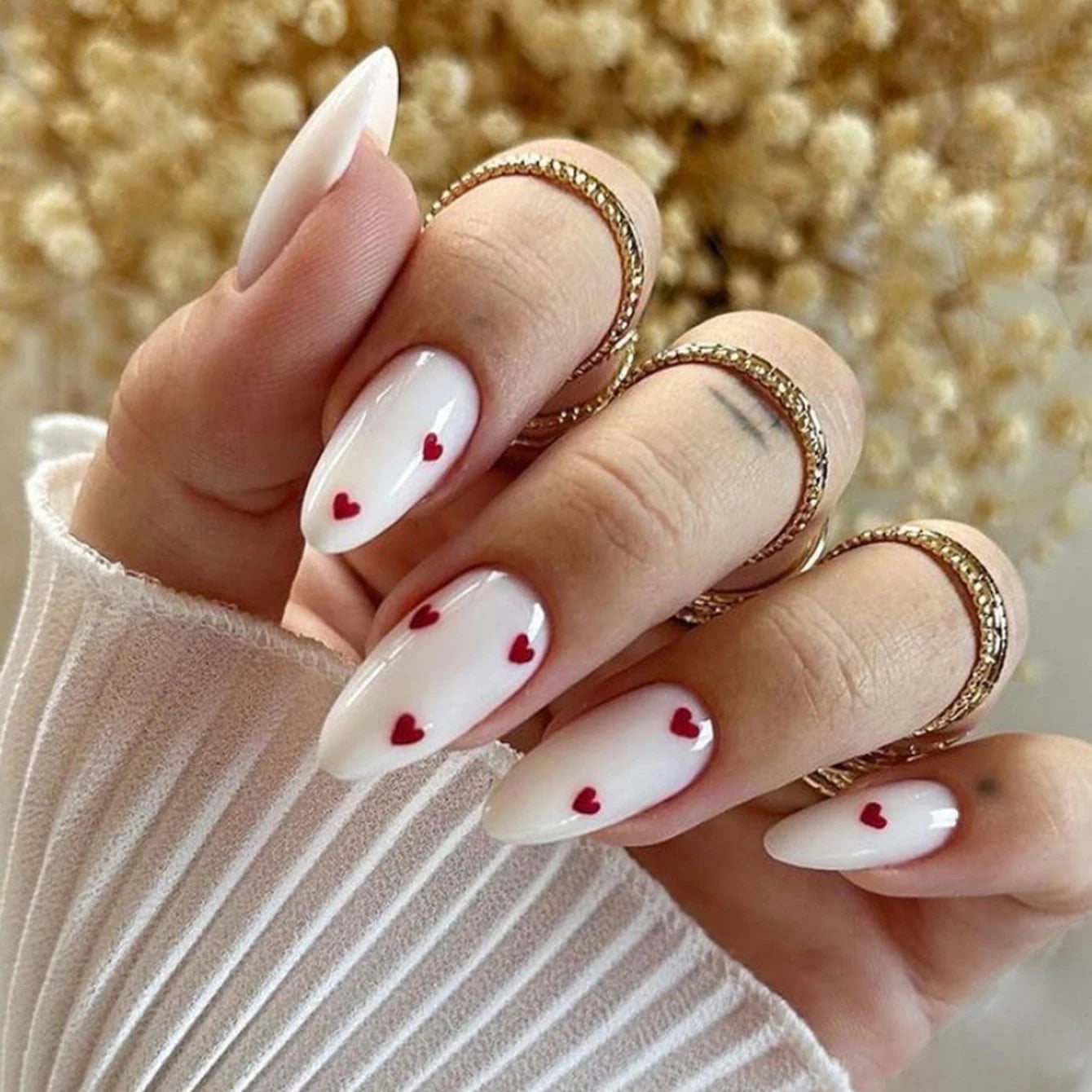 24 PCs Short Square French Heart Simple Nails with 1 Jelly Glue and 1 Nail File