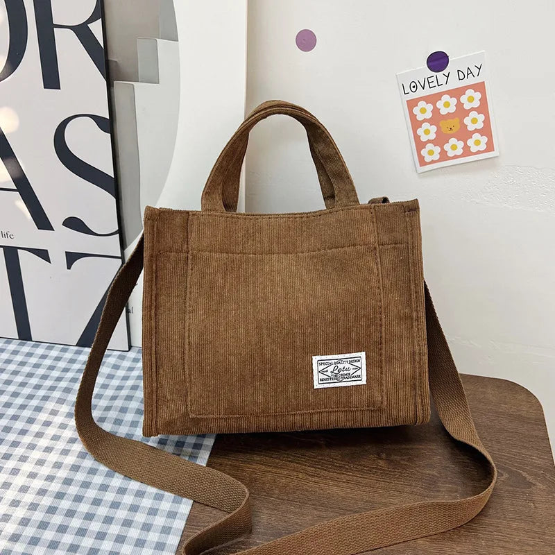 Women's Corduroy Square Crossbody Tote Bag – Casual Shoulder Travel Organiser