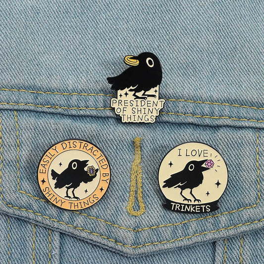 Cute Black Crow Metal Enamel Pin Brooches Bag Lapel Pins Cartoon Badges on Backpack Accessories Decorative Jewelry Gifts