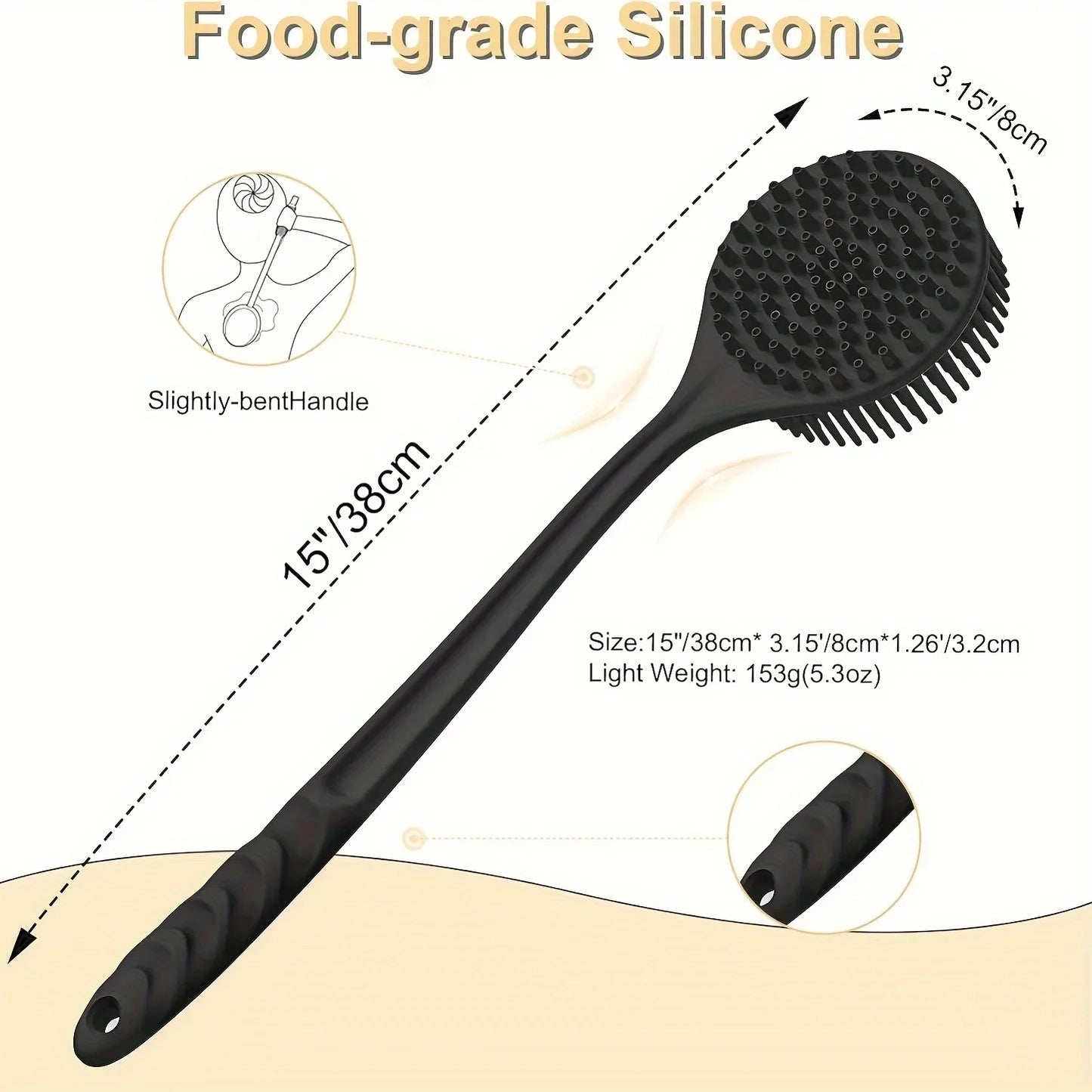 Long Handle Silicone Back Scrubber Brush – Deep Cleansing & Exfoliating Body Brush
