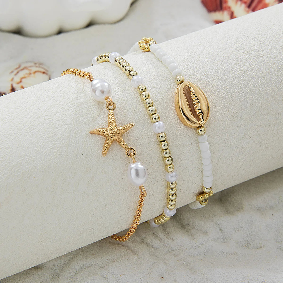 3-Piece Summer Shell Bracelet Set – Starfish Charm & Pearl Seed Bead Bracelets