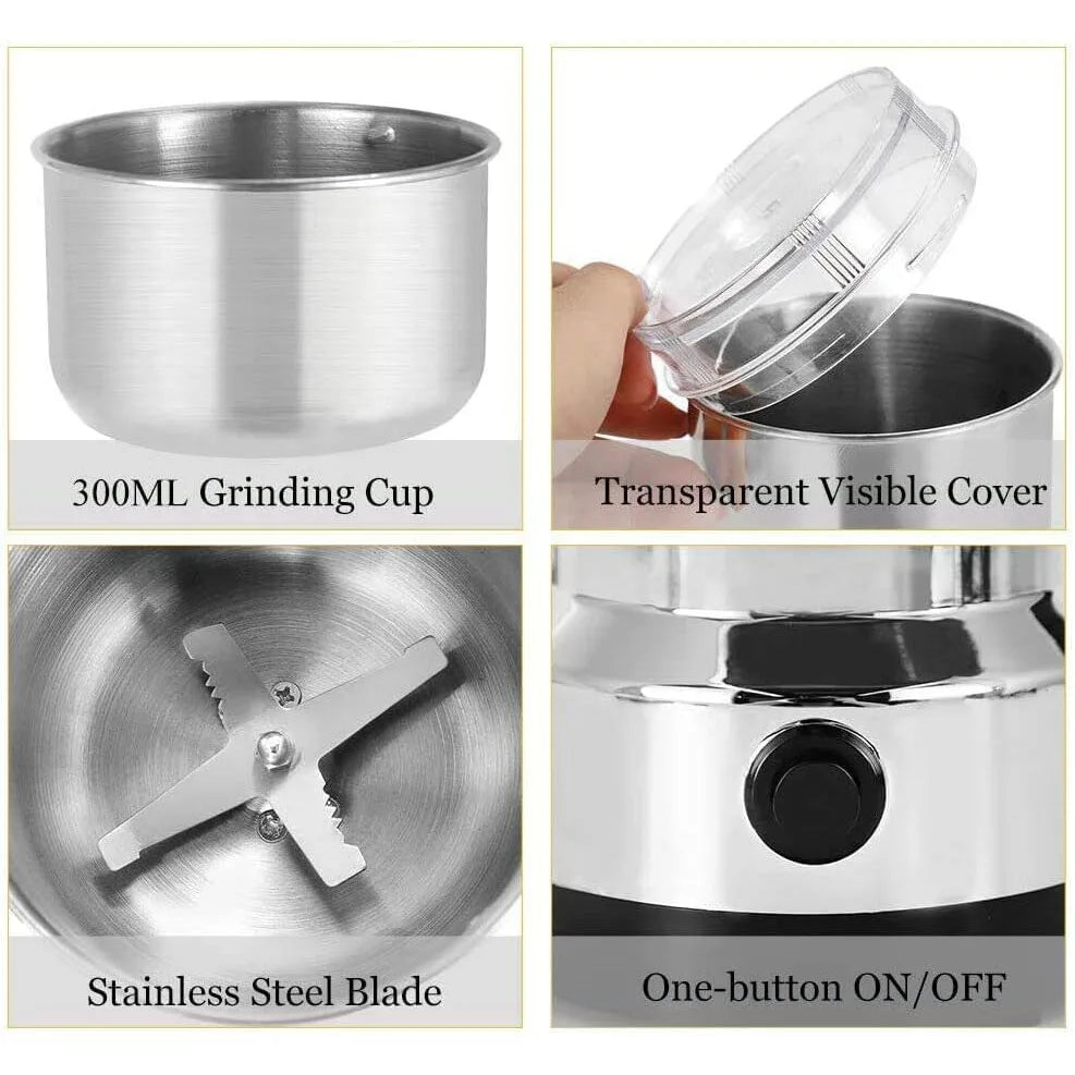 Multifunctional 4-Blade Electric Coffee & Spice Grinder – 50–300ml