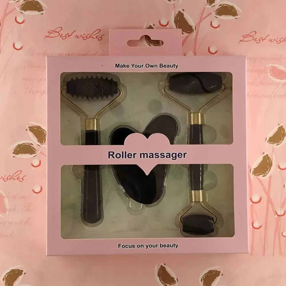 3-Piece Resin Gua Sha Facial Roller Set – Face & Body Massage Tools