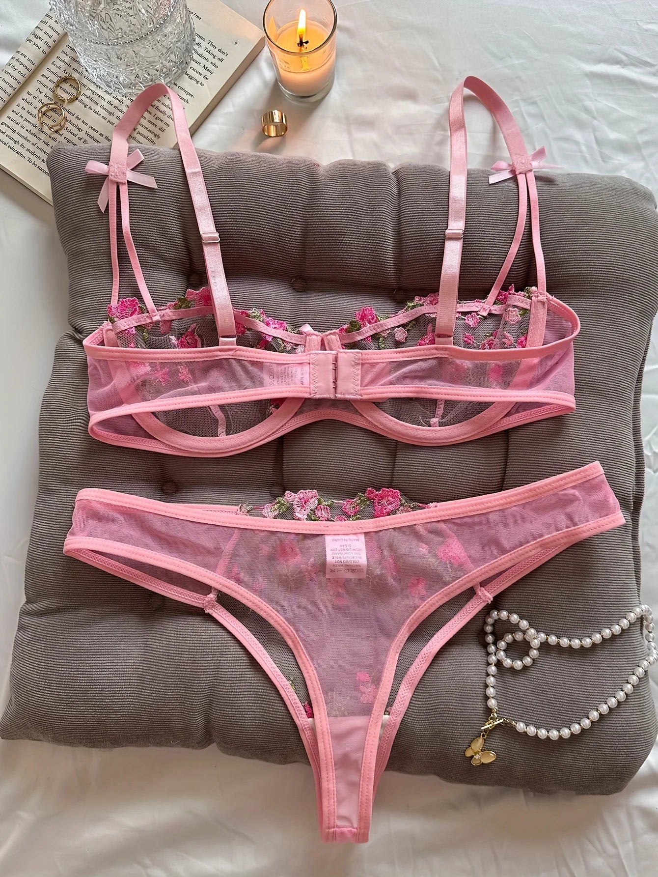 Women's Floral Embroidery Lace Lingerie Set – Sexy 2-Piece Underwear Bra & Briefs