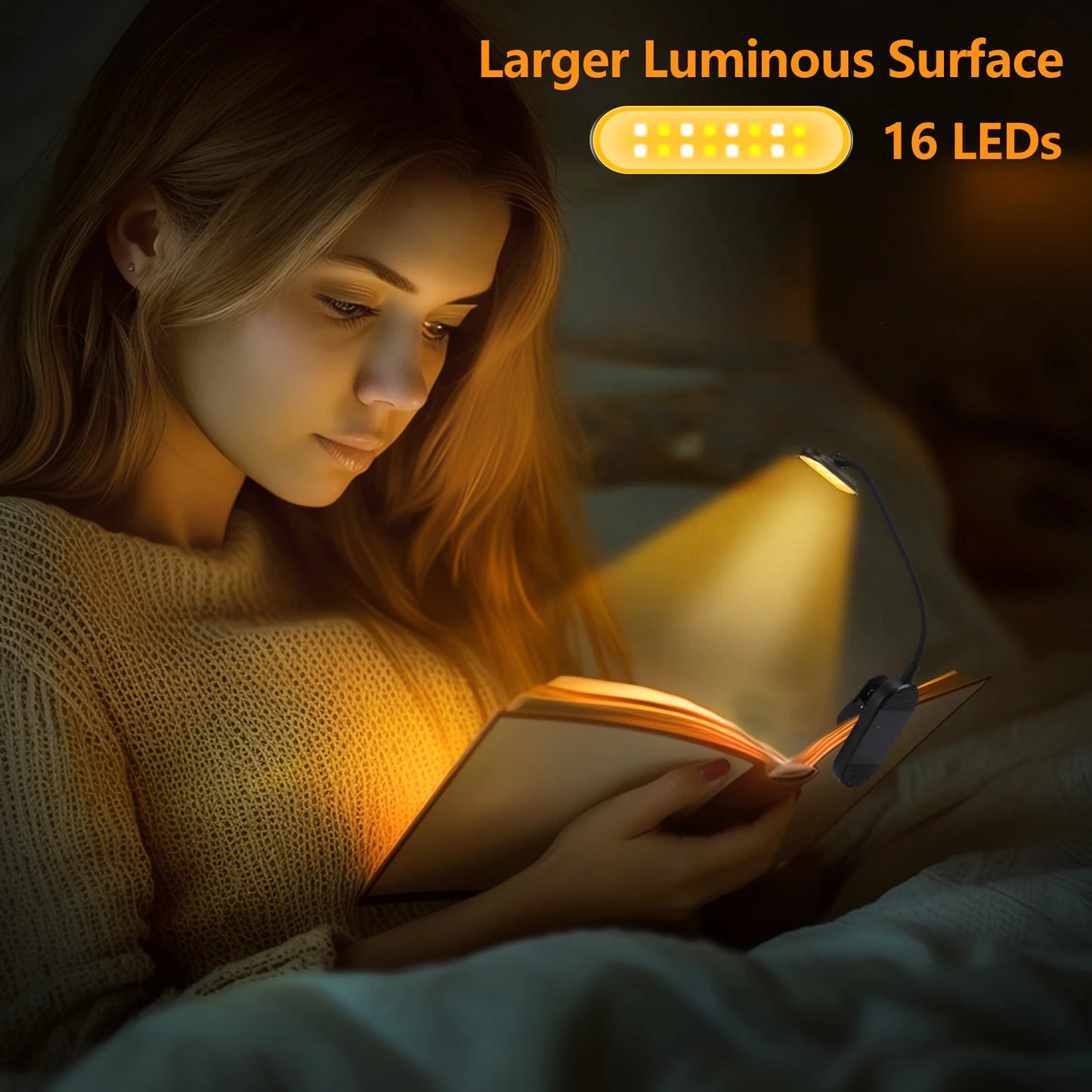 LED Book Light USB Rechargeable Reading Light 3-Level Warm Cool White Daylight Portable Flexible Easy Clip Night Reading Lamp