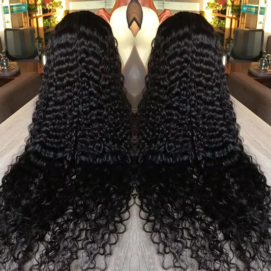 13x6 Glueless Deep Wave HD Lace Front Human Hair Wig – 250% Density Brazilian Curly Pre-Plucked