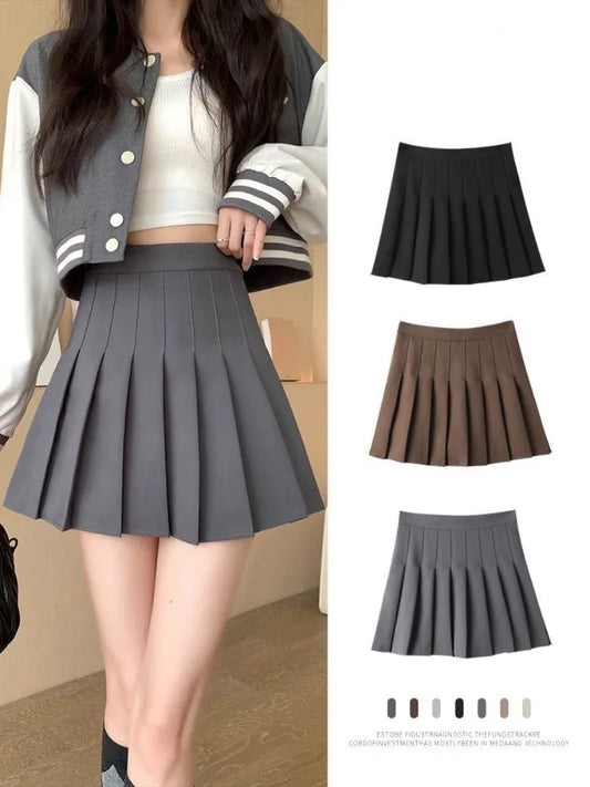 Women's High-Waist Pleated Mini Skort – A-Line Skater Skirt with Built-In Shorts