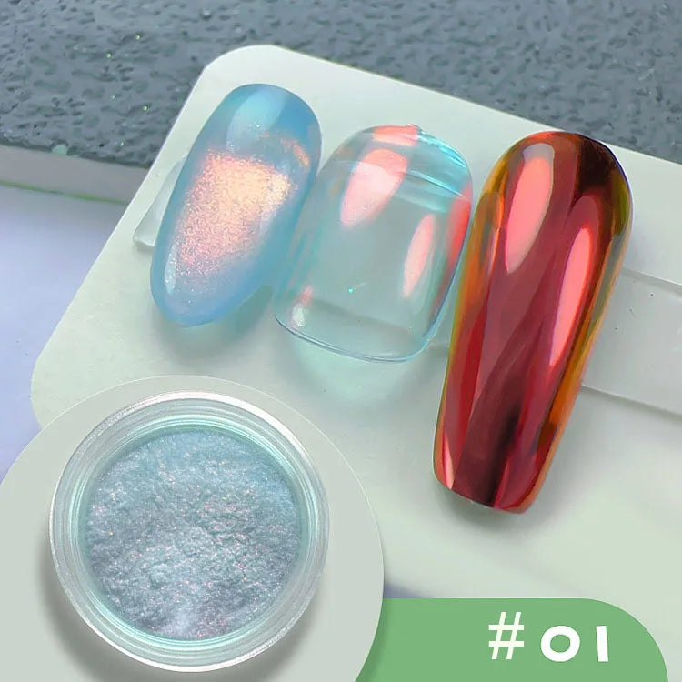 Chrome Mirror Nail Powder – Holographic Laser Silver & Gold Glitter Pigment