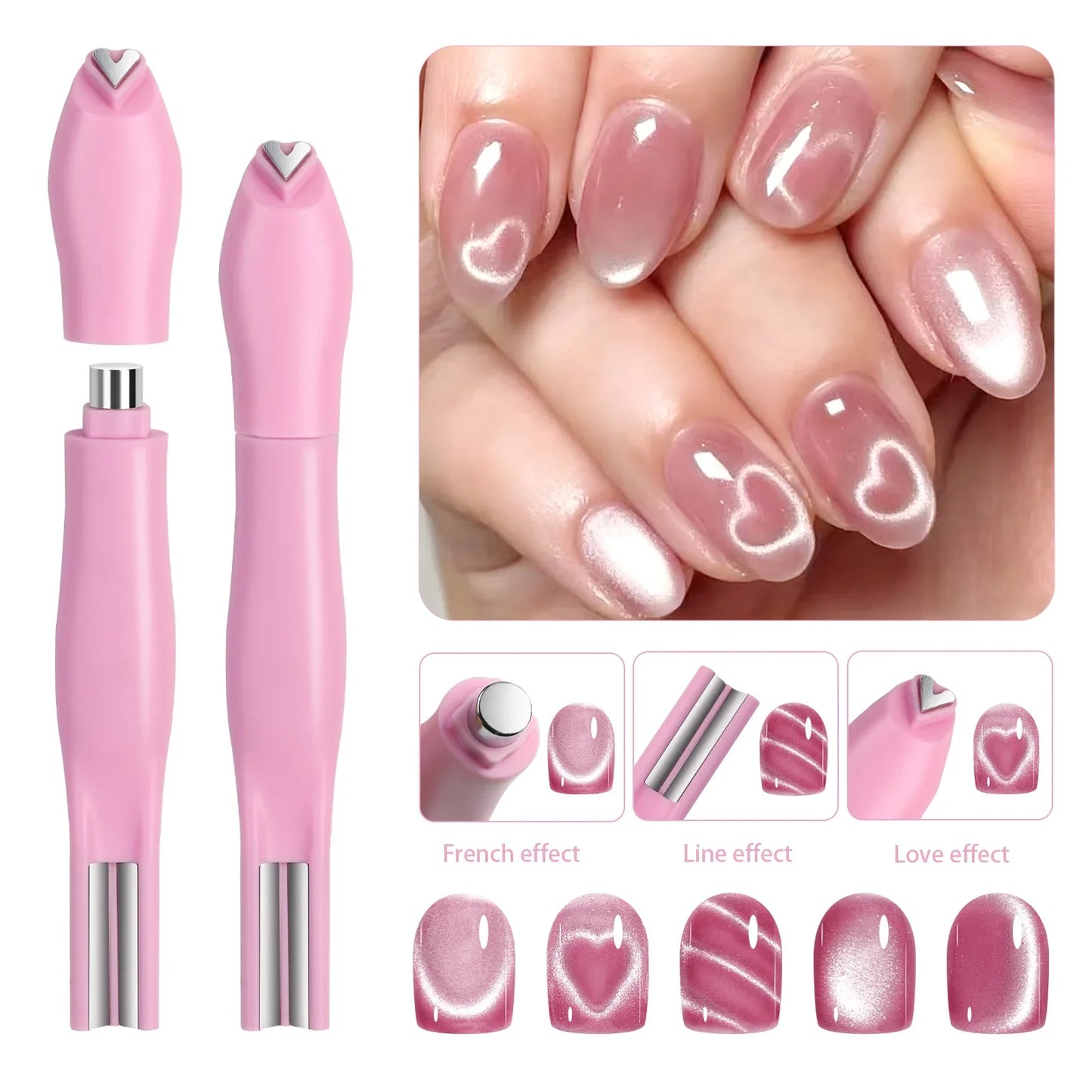 3 in 1 Cat Eye Nail Magnetic Stick Love Heart Snake Pattern French Cat Eye Nail Magnet UV Gel Polish Effect Manicure Design Tool