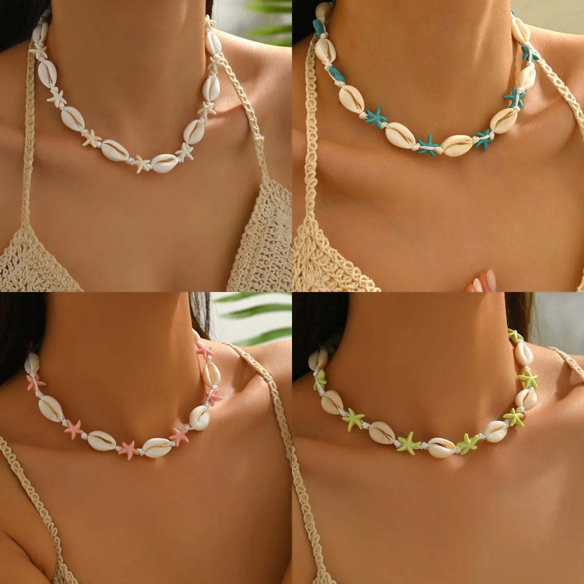 Adjustable Seashell & Starfish Choker Necklace – Handmade Colourful Summer Jewellery