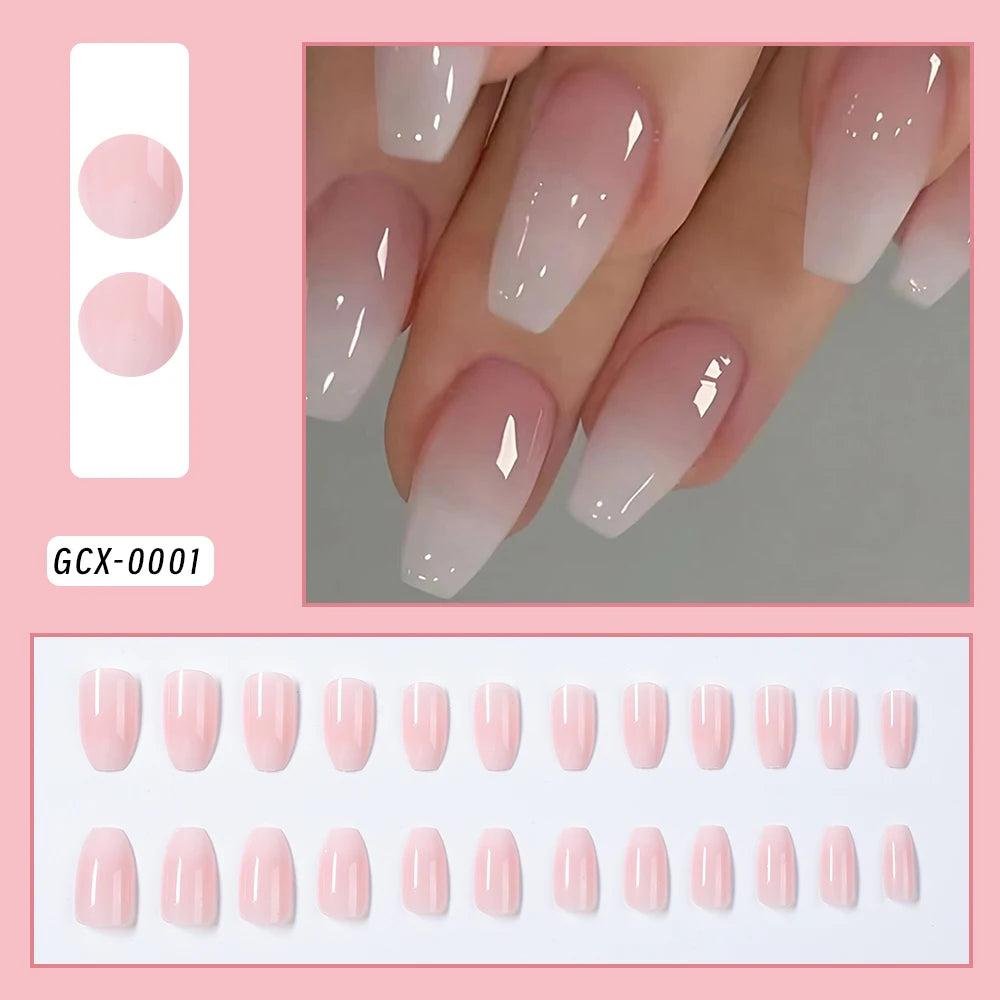 24Pcs White French Press On Nails 3D Bow Design Full Cover Wearable False Nails Short Square Head Ballet Fake Nails 2030