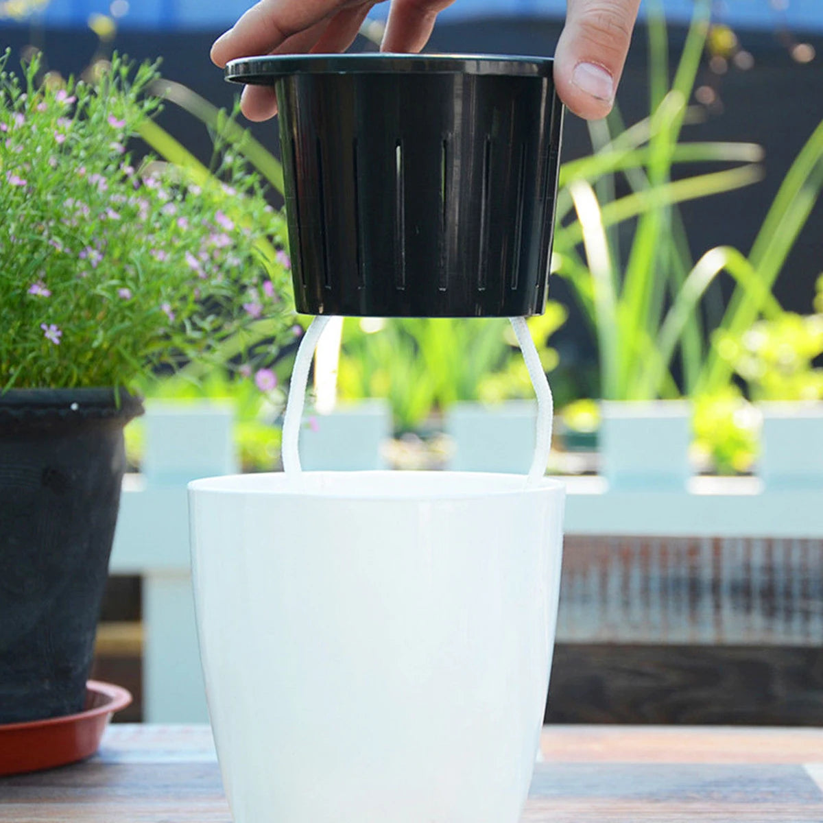 6-Piece Self-Watering Plant Pots with Cotton Wick – 4.7" Decorative Garden Planters