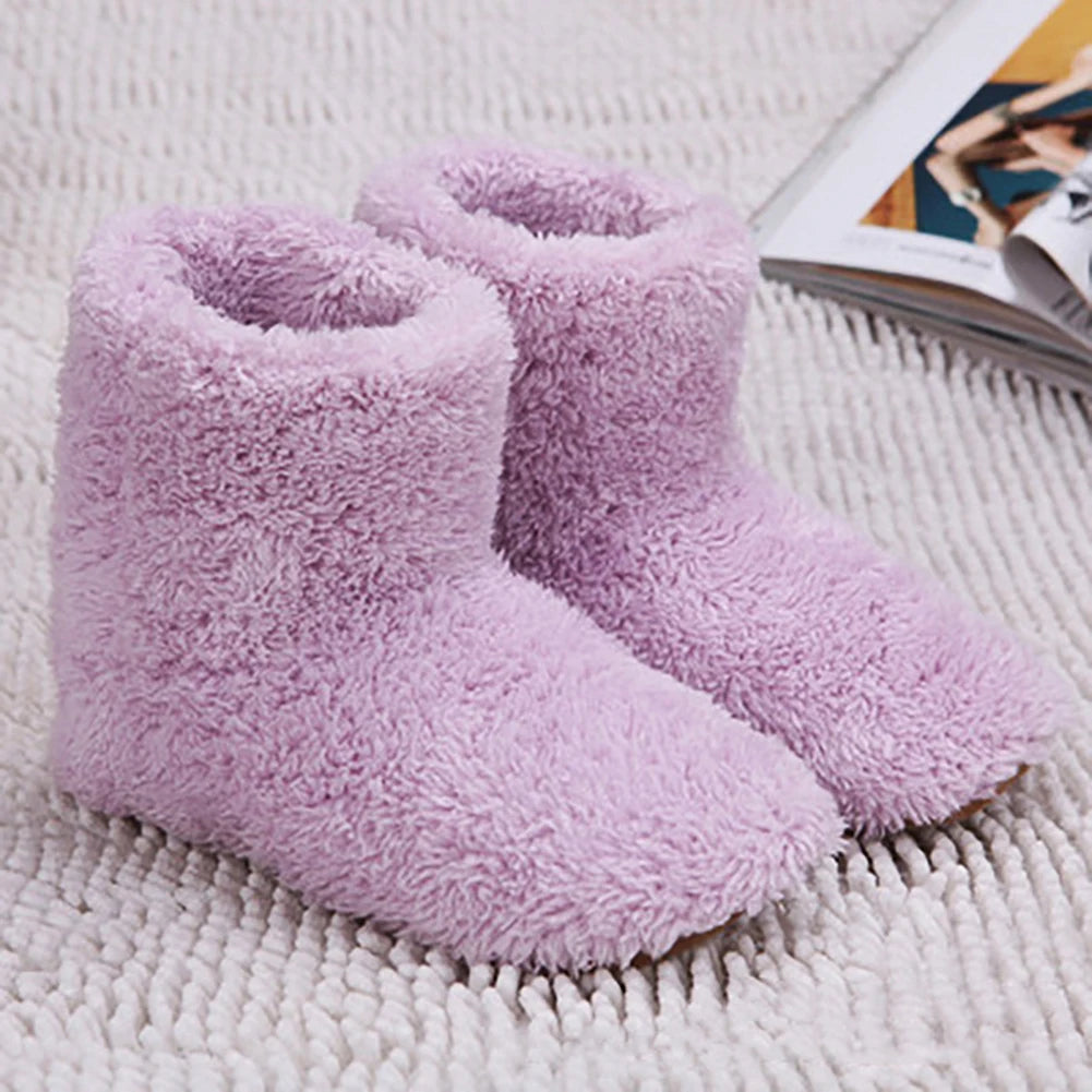 Women Men Electric Heating Shoes Washable USB Heated Shoes Comfortable Plush Snow Boots Washable Foot Warmer Slipper for Winter