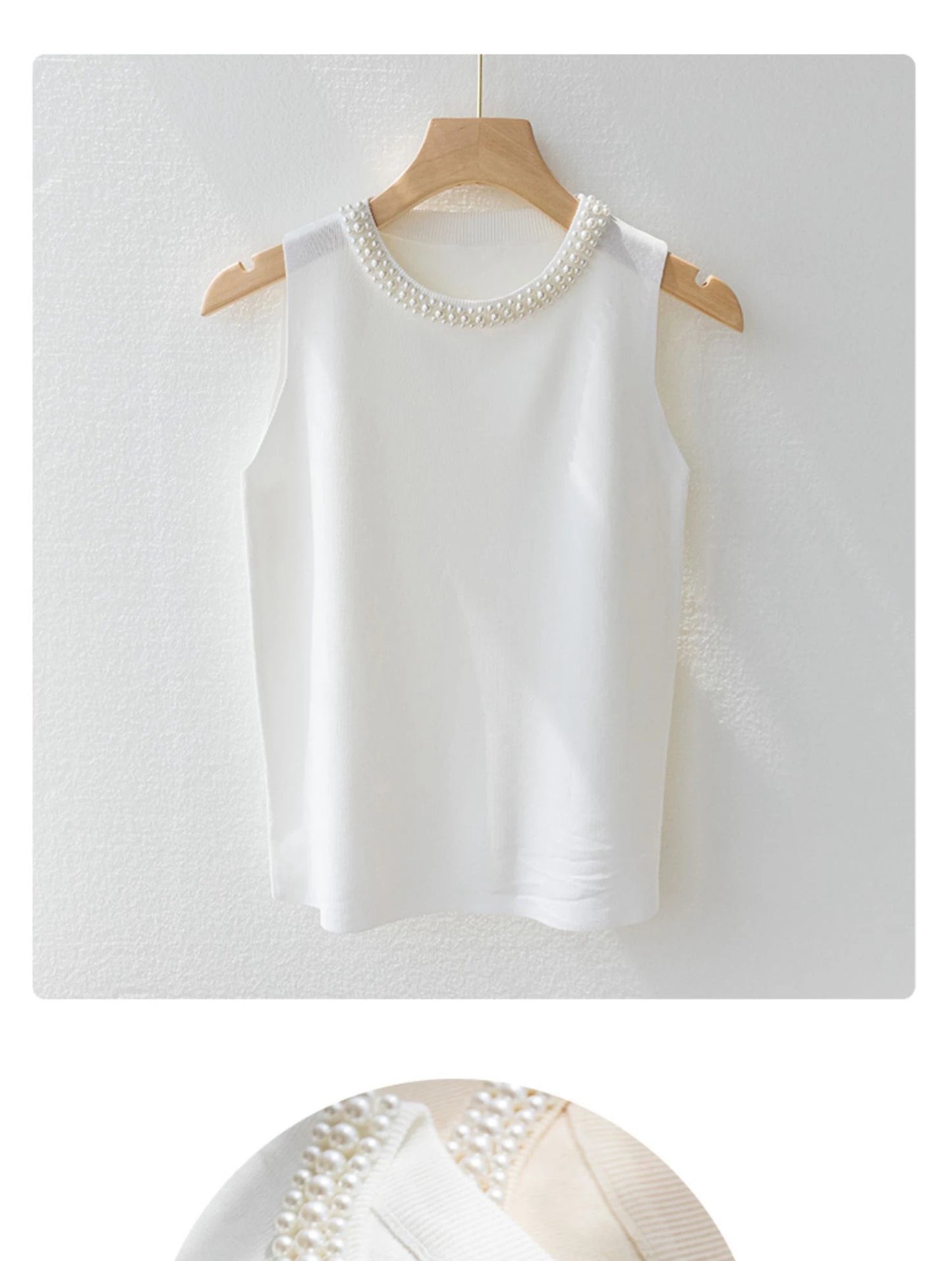 Korean Knitted Beaded Sleeveless Vest Top – Women's Casual Summer Fashion