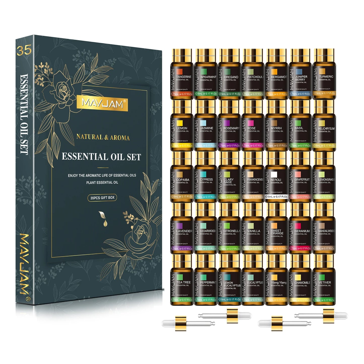 MAYJAM 35-Piece Essential Oil Set – Diffuser, Candle Making & Aromatherapy Gift Box