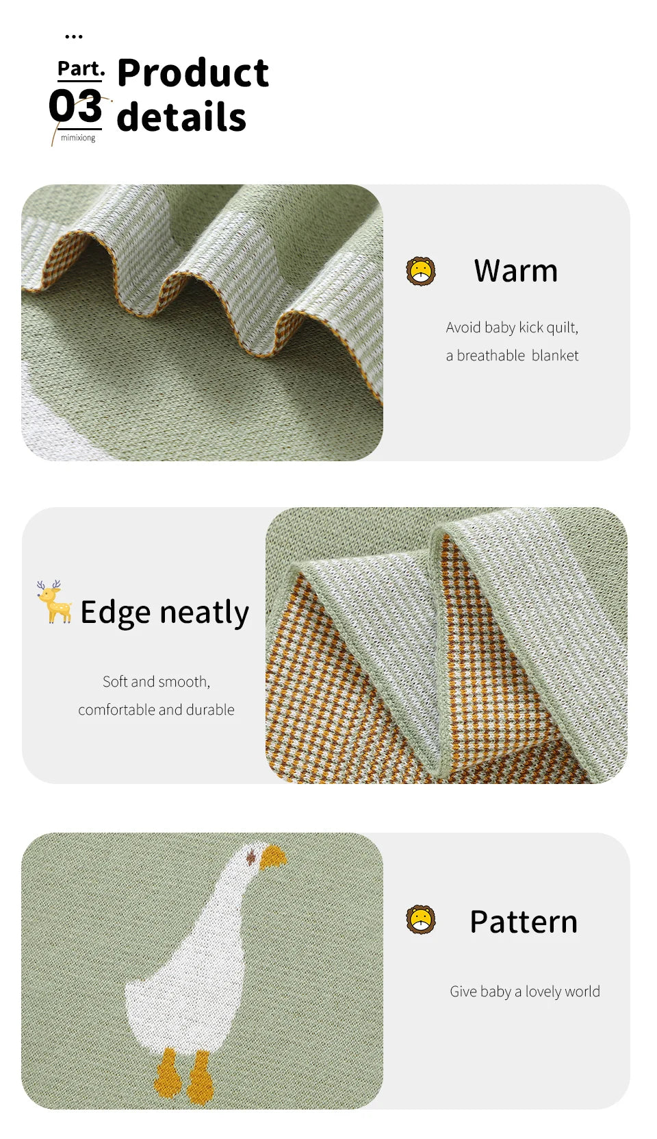 Baby Cotton Blanket Cartoon Goose Knitted Newborn Boys Girls Swaddle Wrap Plaid for Stroller Bedding 90*70cm Infant Sleeping Mat