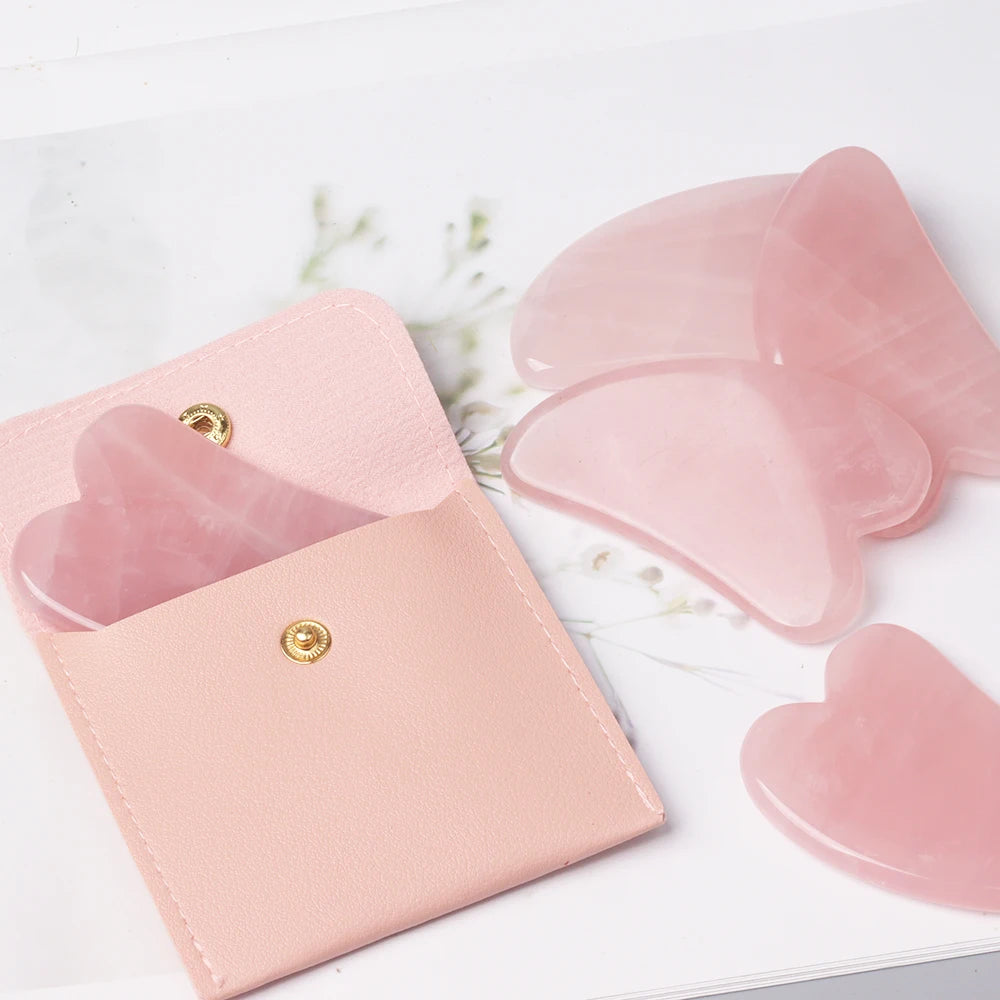 Natural Stone Gua Sha Facial Massager – Jade & Rose Quartz Scraping Tool