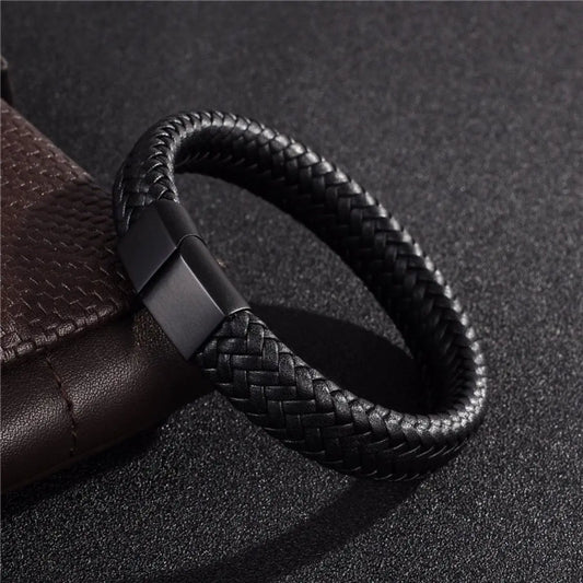 Men's Retro Leather Open Bangle – Woven Leather Outdoor Sports Bracelet Gift