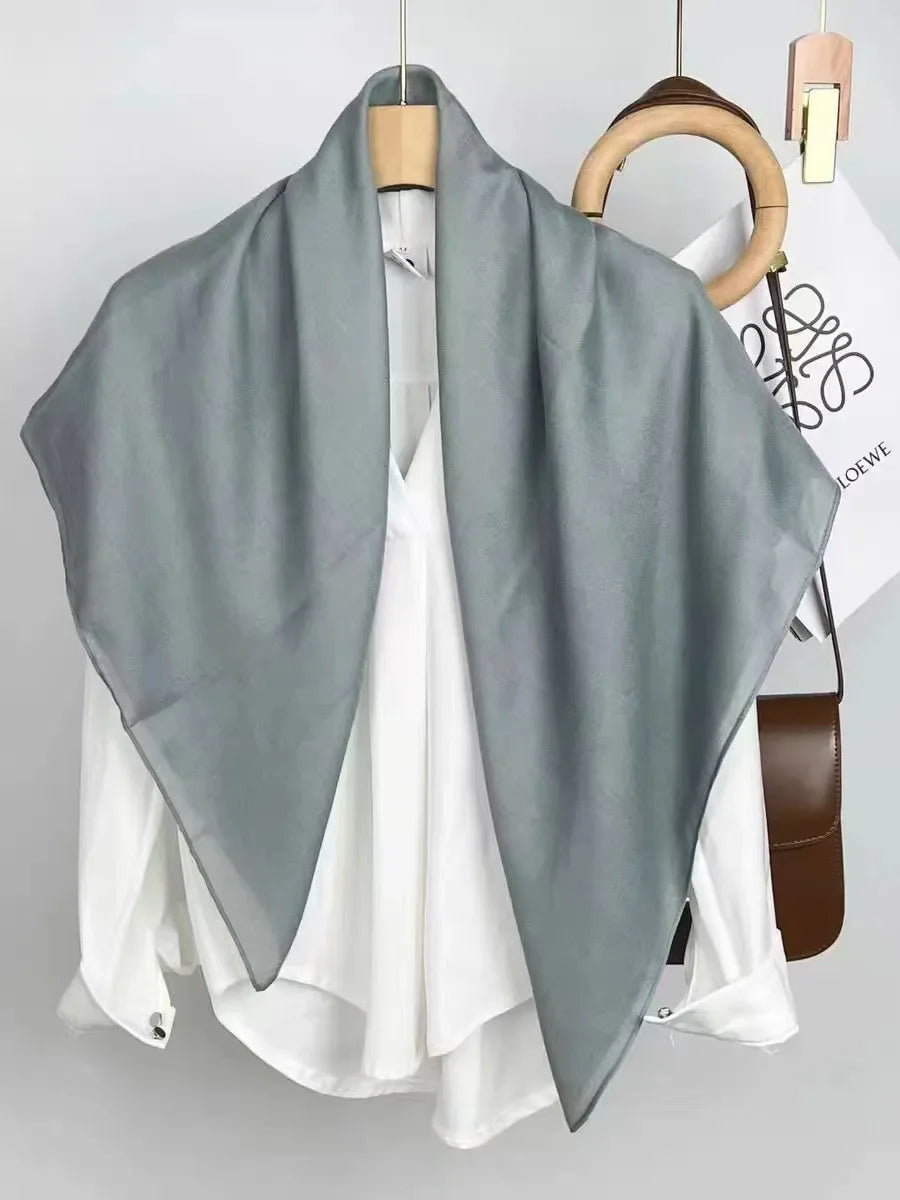 90*90cm Thin Soft Square Scarves for Women Simplicity Solid Color Cotton Linen Headscarf Muslim Female's Hijabs Bag Accessories