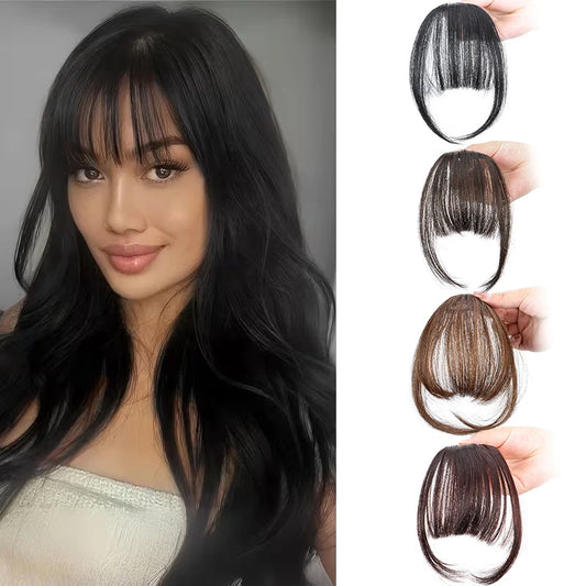 Synthetic Clip-In Air Bangs with Sideburns – Natural Short Straight Hairpiece for Women