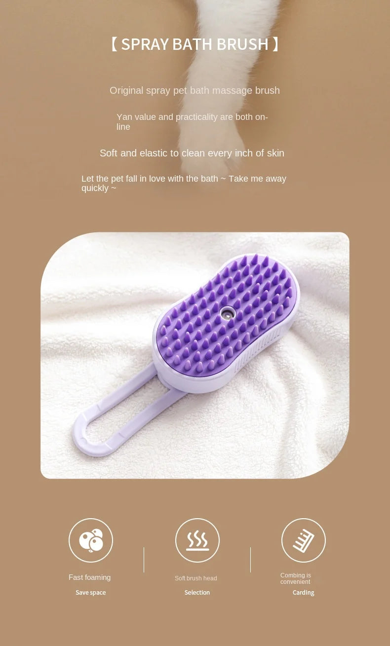 Electric Steamy Brush for Cat and Dog, Steam Brush, Electric Sprayer for Massage, Pet Grooming Tool, Shedding Combs, 3 in 1