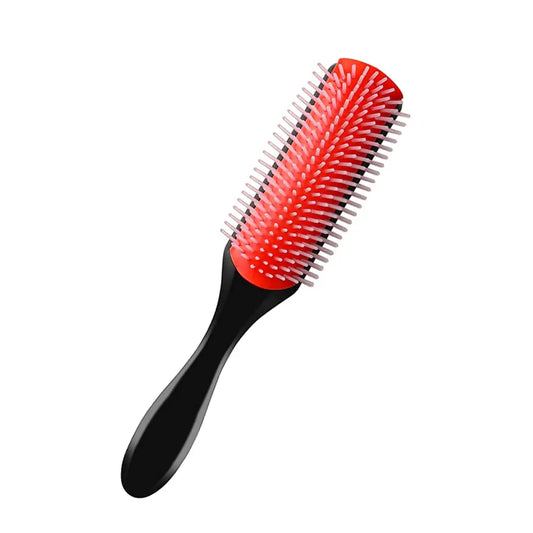 9-Row Nylon Bristle Hair Brush – Classic Detangling Wet & Dry Curly Hair Styling Tool