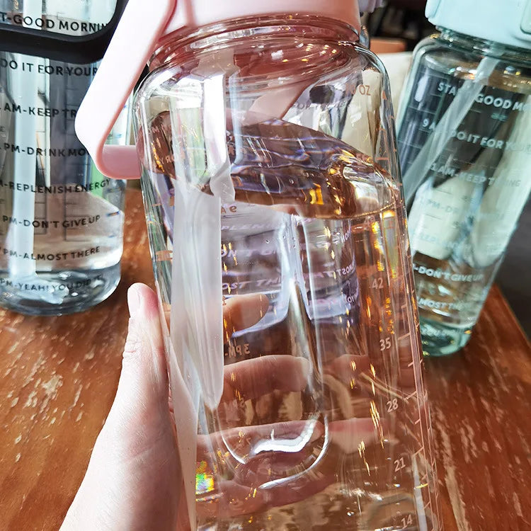 2-Litre Large Capacity Sports Water Bottle with Straw – Time Marker Fitness Jug