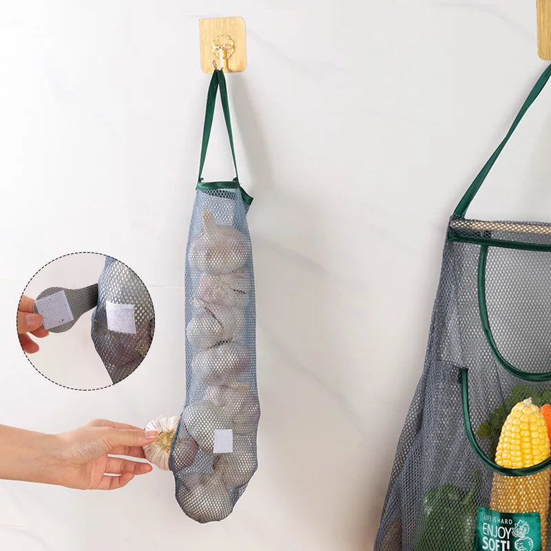 Reusable Kitchen Hanging Mesh Storage Bag – Fruit, Vegetable & Garlic Net Bag