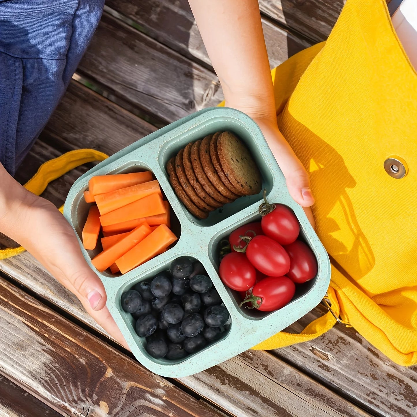 Premium Wheat Straw Bento Box - 4-Compartment Lunch Container with Clear Lid, Dishwasher Safe for School/Office/Travel