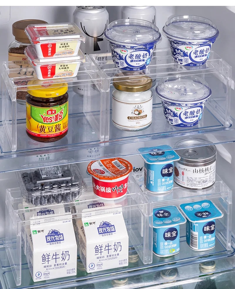 Fridge Storage Rack & Layered Separator Shelves – Transparent Space-Saving Organiser