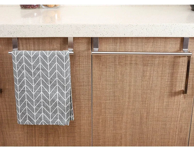 Kitchen Cabinet Door Towel Bar Stainless Steel Door Back Towel Hanging Holder Bathroom Punch-free Towels Hooks Home Organizer