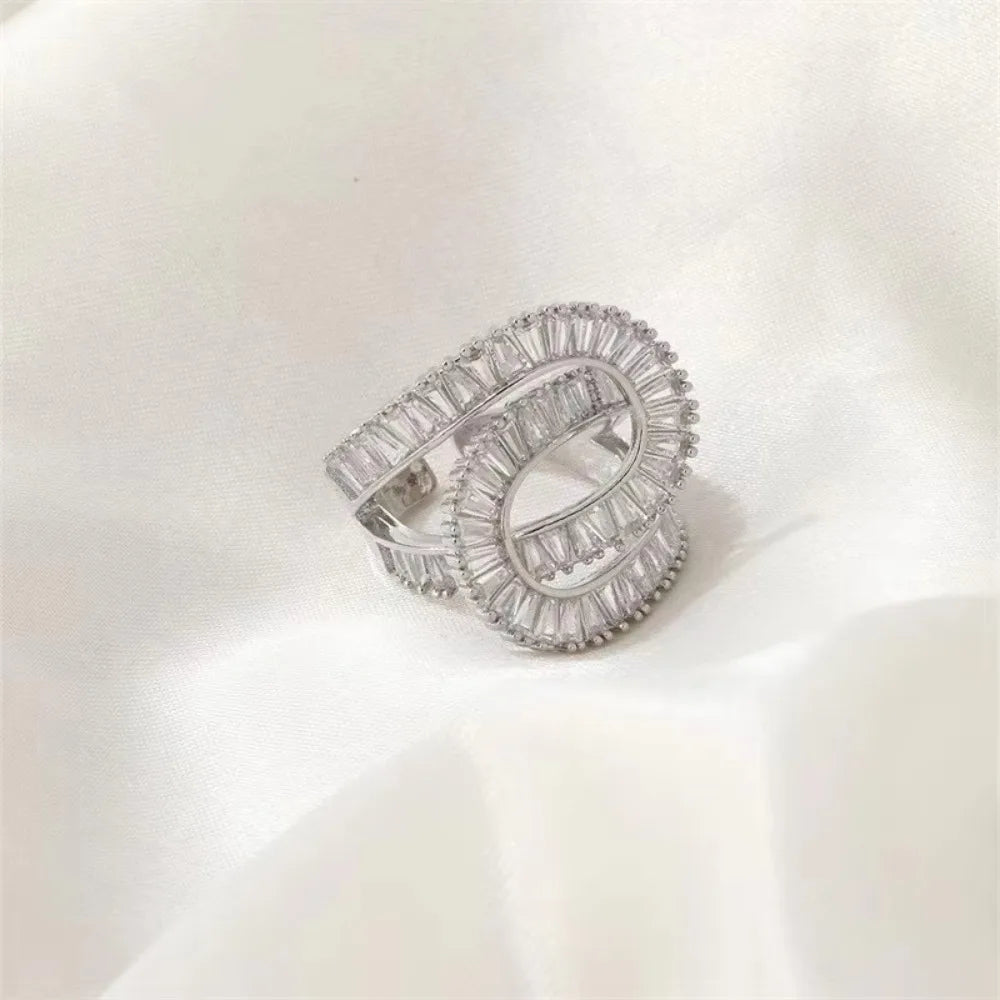 Zircon Rings for Women Open Stainless Steel Ring 2024 Trend Luxury Aesthetic Wedding Jewelry Freeshipping Items anillos mujer